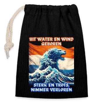 Dutch Pride Lion néerlandais né de l’eau - Sac cadeau en coton avec cordon (14 x 20 cm) - noir - Devant