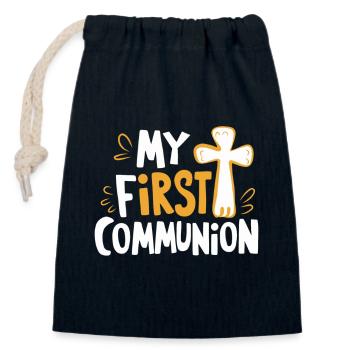Ma première communion Conception solennelle - Sac cadeau en coton avec cordon (14 x 20 cm) - bleu marine - Devant