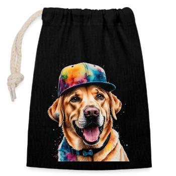 Labrador Retriever Snapback Cap Dog Design Print - Closable cotton gift bag (14x20cm) - black - Front