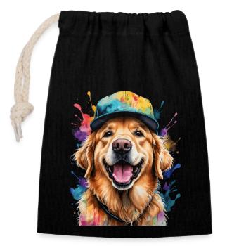 Golden Retriever Snapback Cap Dog Design Print - Closable cotton gift bag (14x20cm) - black - Front