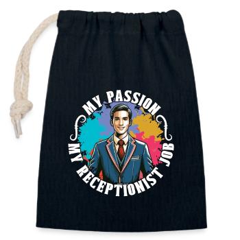 Réceptionniste Ma passion Ma réceptionniste Emploi de bureau - Sac cadeau en coton avec cordon (14 x 20 cm) - bleu marine - Devant