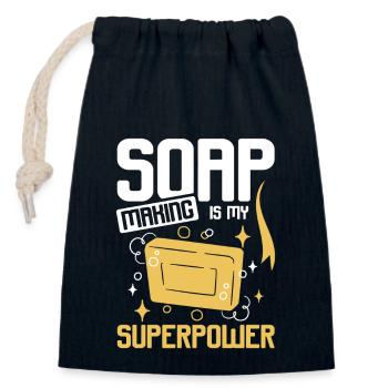 La fabrication de savon est mon superpouvoir - Sac cadeau en coton avec cordon (14 x 20 cm) - bleu marine - Devant