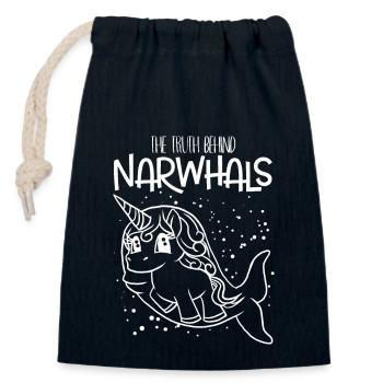 The Truth Behind Narwhals Unicorn Inside Fun Fish - Closable cotton gift bag (14x20cm) - navy - Front