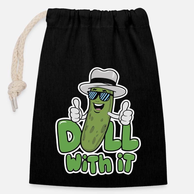 Gurke Witz Dill Damit Lustiges Design - Verschließbarer Geschenkbeutel aus Baumwolle (14x20cm) - Schwarz