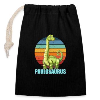 Paulosaurus Geschenkidee für Paul und Paulo - Verschließbarer Geschenkbeutel aus Baumwolle (14x20cm) - Schwarz - Vorne