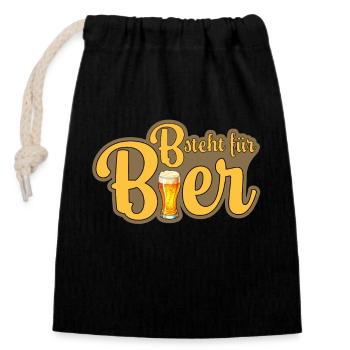 B steht für Bier - Verschließbarer Geschenkbeutel aus Baumwolle (14x20cm) - Schwarz - Vorne