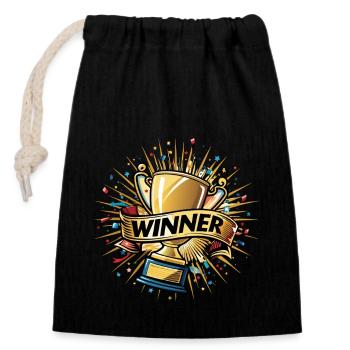 TROPHÉE DU CHAMPION - Sac cadeau en coton avec cordon (14 x 20 cm) - noir - Devant