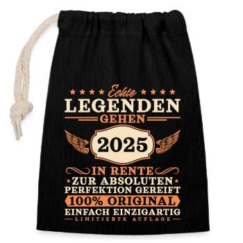 Echte Legenden gehen 2025 in Rente - Verschließbarer Geschenkbeutel aus Baumwolle (14x20cm) - Schwarz - Vorne