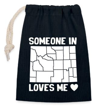 Quelqu’un dans le Wyoming m’aime - Sac cadeau en coton avec cordon (14 x 20 cm) - bleu marine - Devant