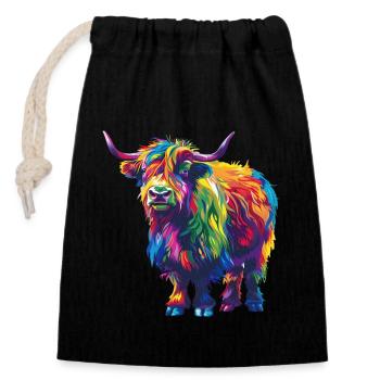 Yak Rainbow Colorful Blaze Yak - Closable cotton gift bag (14x20cm) - black - Front