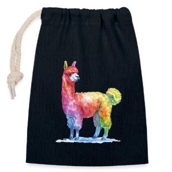 Peinture à l’aquarelle de lama coloré - Sac cadeau en coton avec cordon (14 x 20 cm) - bleu marine - Devant