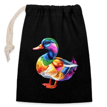 Canard coloré Illustration Nature Art Design - Sac cadeau en coton avec cordon (14 x 20 cm) - noir - Devant
