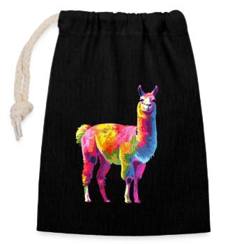 Llama Alpaca Rainbow Artwork - Closable cotton gift bag (14x20cm) - black - Front