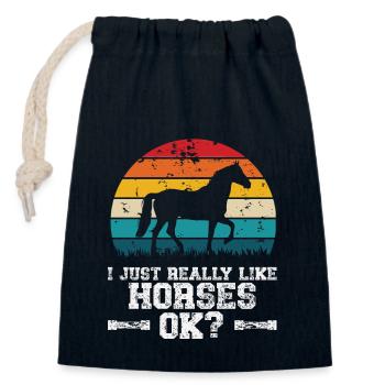 J’aime les chevaux - Sac cadeau en coton avec cordon (14 x 20 cm) - bleu marine - Devant
