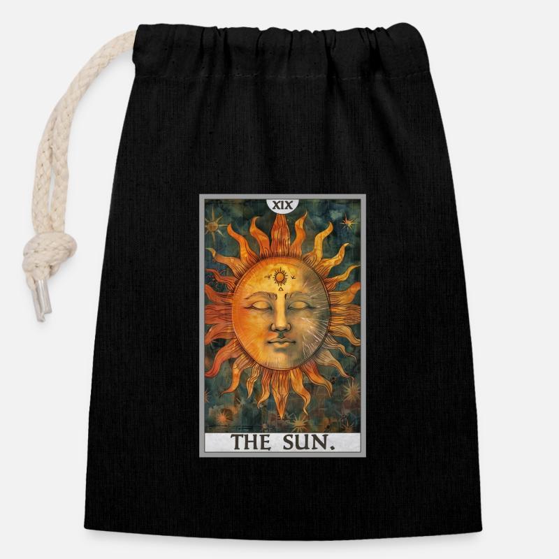 Carte de tarot Carte de tarot Le soleil Le soleil - Sac cadeau en coton avec cordon (14 x 20 cm) - noir