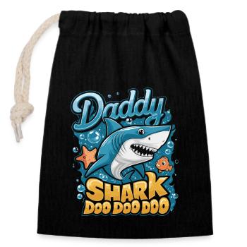 Daddy Shark Doo Doo Cute Shark Design - Closable cotton gift bag (14x20cm) - black - Front