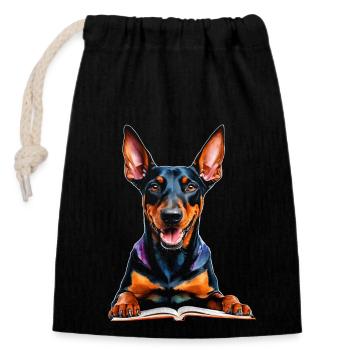 Dobermann Lesen Buch Hund Lustig Tier Design Print - Verschließbarer Geschenkbeutel aus Baumwolle (14x20cm) - Schwarz - Vorne
