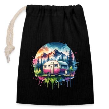 Camping Caravan - Closable cotton gift bag (14x20cm) - black - Front