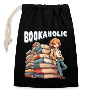 BÜCHER BOOKAHOLIC - Verschließbarer Geschenkbeutel aus Baumwolle (14x20cm) - Schwarz - Vorne
