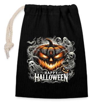 Flammes de citrouille fantomatiques - Chemise d’Halloween - Sac cadeau en coton avec cordon (14 x 20 cm) - noir - Devant