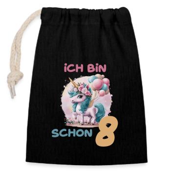 Magisches Einhorn Ballon 8 Geburtstag Vierter - Verschließbarer Geschenkbeutel aus Baumwolle (14x20cm) - Schwarz - Vorne