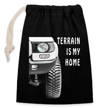AUTO TERRAIN EST MA MAISON - Sac cadeau en coton avec cordon (14 x 20 cm) - noir - Devant