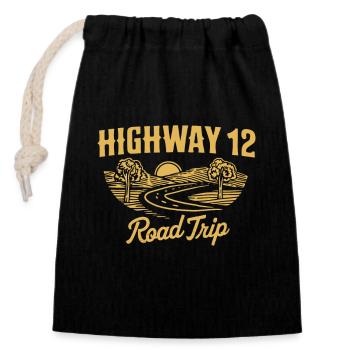 Highway 12 Road Trip Aventure - Sac cadeau en coton avec cordon (14 x 20 cm) - noir - Devant
