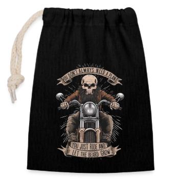 Motorrad Bart Biker Vollbart Bike Rocker - Verschließbarer Geschenkbeutel aus Baumwolle (14x20cm) - Schwarz - Vorne