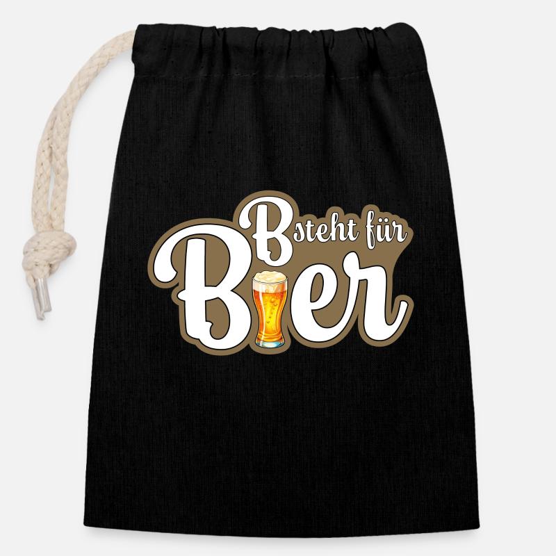 B is for beer - Closable cotton gift bag (14x20cm) - black