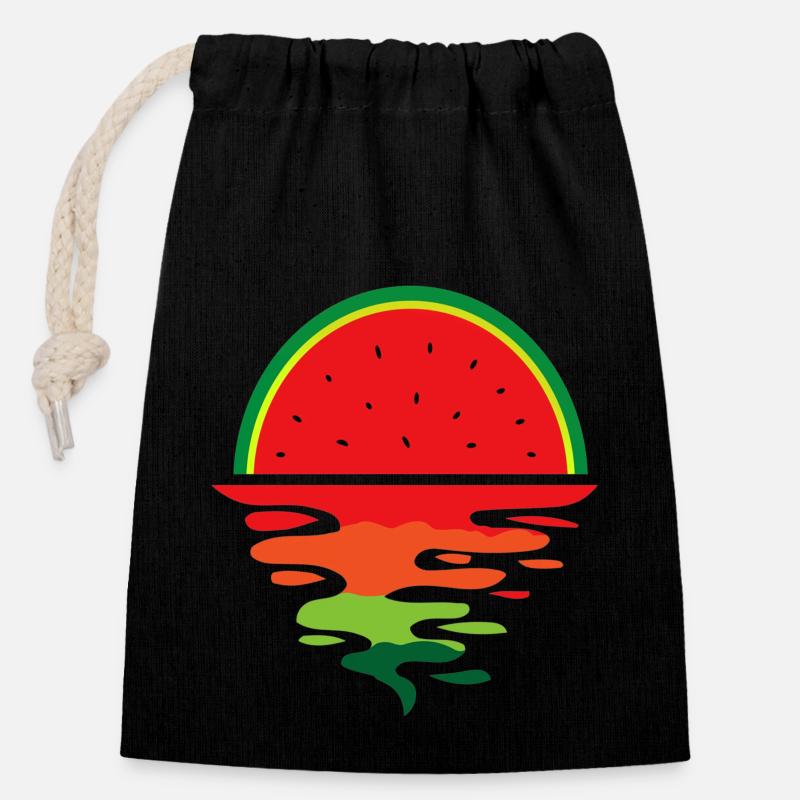 Watermelon Sunset - Verschließbarer Geschenkbeutel aus Baumwolle (14x20cm) - Schwarz
