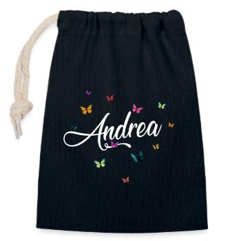 ANDREA - Nom de fille avec des papillons colorés - Sac cadeau en coton avec cordon (14 x 20 cm) - bleu marine - Devant