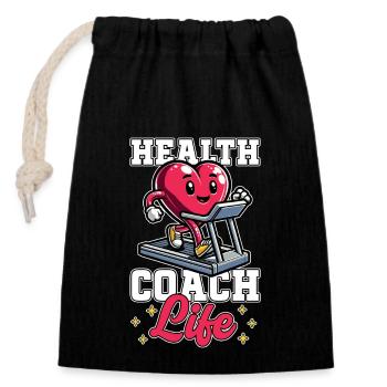 Health Coach Life Fitness Trainer Workout Lover - Closable cotton gift bag (14x20cm) - black - Front