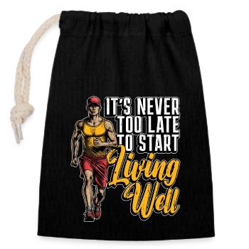 Health Coach It's Never Too Late To Start Workout - Closable cotton gift bag (14x20cm) - black - Front