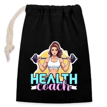 Health Coach Fitness Trainer Gym Teacher Workout - Closable cotton gift bag (14x20cm) - black - Front