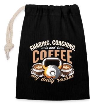 Health Coach Sharing Coaching And Coffee Workout - Closable cotton gift bag (14x20cm) - black - Front