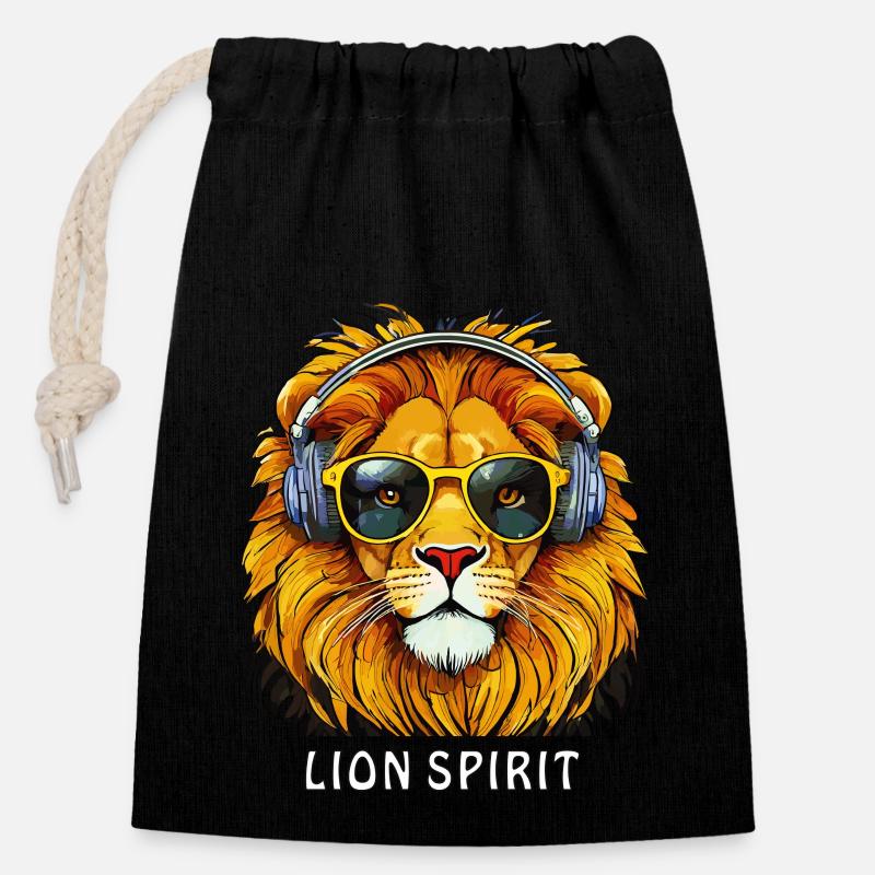 LION SPIRIT - Verschließbarer Geschenkbeutel aus Baumwolle (14x20cm) - Schwarz