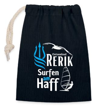 Rerik-Surfen am Haff-Ostseebad Rerik-Salzhaff - Verschließbarer Geschenkbeutel aus Baumwolle (14x20cm) - Navy - Vorne