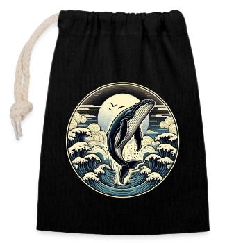 Humpback whale jumping whale ocean night outfit - Closable cotton gift bag (14x20cm) - black - Front