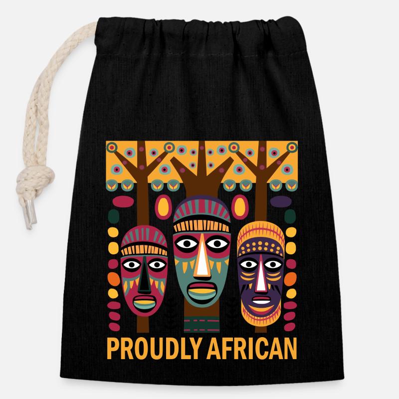 Art Africain 2 - Sac cadeau en coton avec cordon (14 x 20 cm) - noir