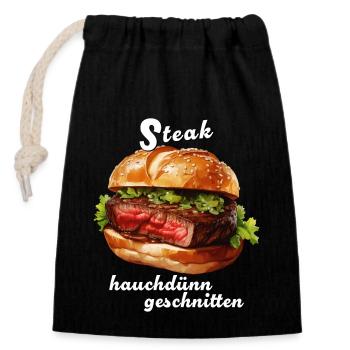 STEAK wafer-thin sliced - Closable cotton gift bag (14x20cm) - black - Front