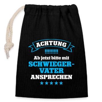 Schwiegervater Hochzeit Schwiegerpapa Brautvater - Verschließbarer Geschenkbeutel aus Baumwolle (14x20cm) - Schwarz - Vorne