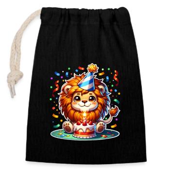 Confettis d’anniversaire Leo - Sac cadeau en coton avec cordon (14 x 20 cm) - noir - Devant