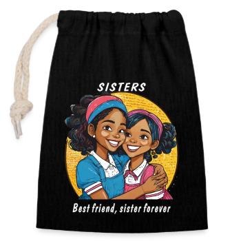 SISTERS Best friend, sister forever - Closable cotton gift bag (14x20cm) - black - Front
