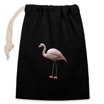 Echtes rosa Flamingo T-Shirt - Cooles Watvogel-Wortspiel - Verschließbarer Geschenkbeutel aus Baumwolle (14x20cm) - Schwarz - Vorne