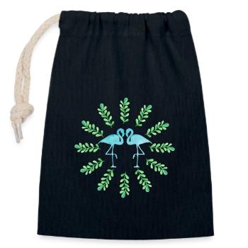Deux flamants roses tropicaux échassier feuilles Cool Art - Sac cadeau en coton avec cordon (14 x 20 cm) - bleu marine - Devant