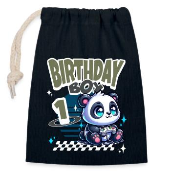 1er anniversaire enfants Gaming Panda - Sac cadeau en coton avec cordon (14 x 20 cm) - bleu marine - Devant