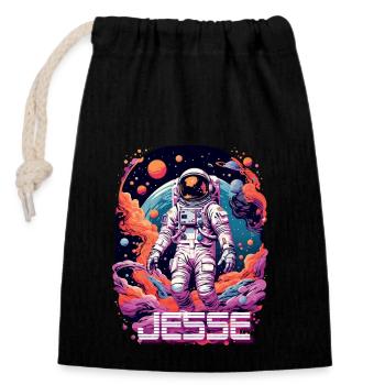 JESSE - Schöner Jungen Name mit coolem Astronaut - Verschließbarer Geschenkbeutel aus Baumwolle (14x20cm) - Schwarz - Vorne