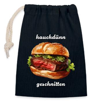 STEAK wafer-thin sliced - Closable cotton gift bag (14x20cm) - navy - Front
