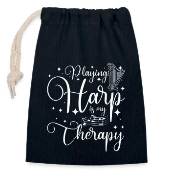 Playing harp is my therapy - Closable cotton gift bag (14x20cm) - navy - Front