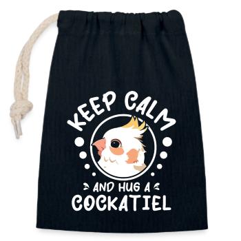 Keep calm and hug a cockatiel - Closable cotton gift bag (14x20cm) - navy - Front